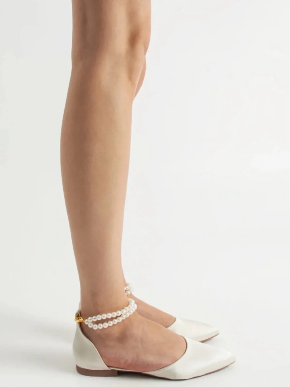 Bridal Ivory Satin Flats with Pearls